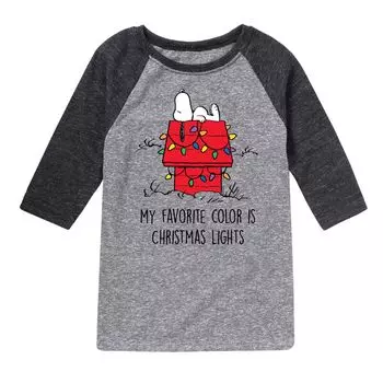 Футболка реглан с рисунком Peanuts Christmas Lights для мальчиков 8–20 лет Licensed Character, серый/черный