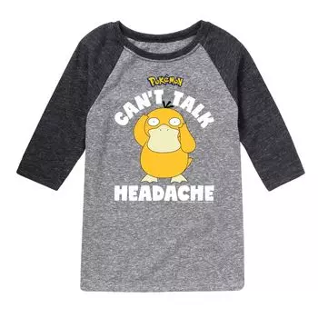 Футболка реглан с рисунком Pokemon Psyduck для мальчиков 8–20 лет Licensed Character, серый/черный