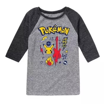 Футболка реглан с рисунком Pokemon Punk Icons для мальчиков 8–20 лет Licensed Character