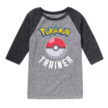 Футболка реглан с рисунком Pokemon Trainer для мальчиков 8–20 лет Licensed Character, серый/черный