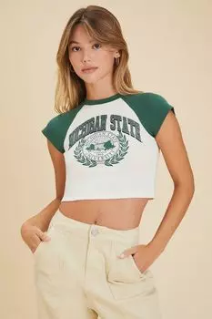 Футболка реглан с рисунком штата Мичиган Forever 21, зеленый
