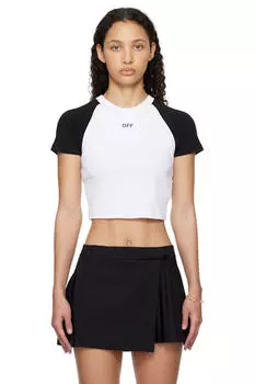 Футболка реглан в стиле 90-х в бело-черную рубчик Off-White