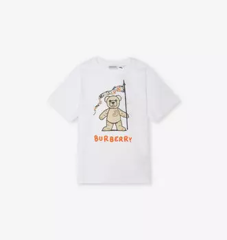 Футболка Regular-Fit из хлопкового джерси с фирменным принтом для детей от 3 до 14 лет Burberry, белый