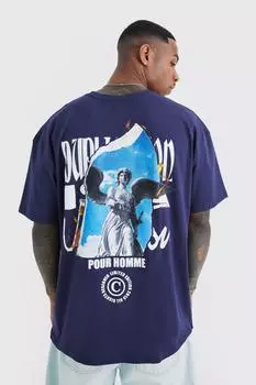 Футболка renaissance с принтом на спине Boohoo, нави