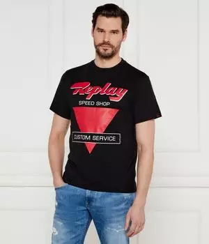 Футболка Replay Regular Fit, черный / красный