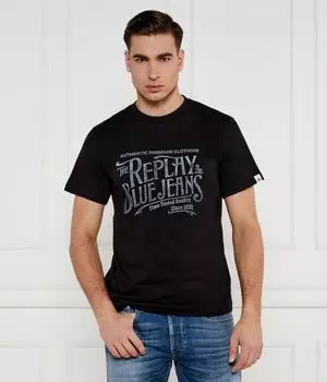 Футболка Replay Regular Fit с надписью, черный