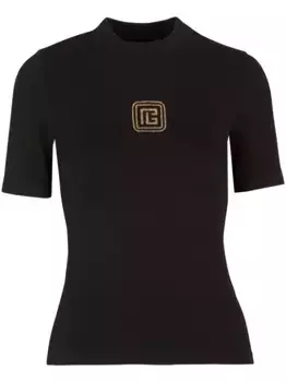 Футболка Retro с вышитым логотипом BALMAIN, черный