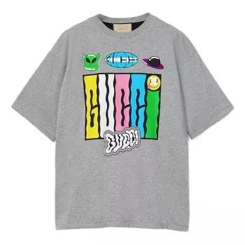 Футболка reversible cotton jersey t-shirt 'grey' Gucci, серый