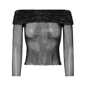 Футболка rhinestone top in polyester Self Portrait, черный