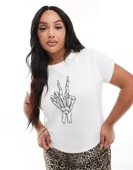 Футболка rib baby с рисунком скелета и знаком мира в кремовом цвете ASOS