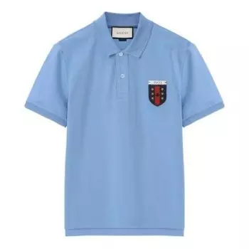Футболка ribbon shield short sleeve polo shirt for men blue Gucci, голубой