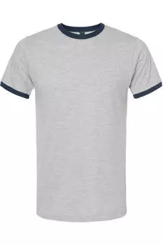 Футболка Ringer из тонкого джерси Tultex Unisex, цвет heather grey/ navy