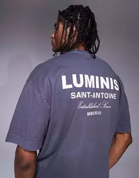 Футболка River Island oversize с принтом luminis на спине черного цвета