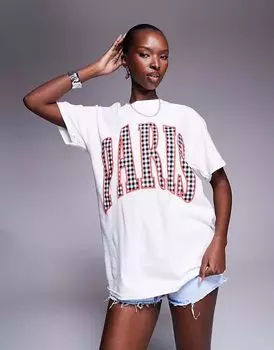 Футболка River Island Paris с принтом в клетку в клетку белого цвета