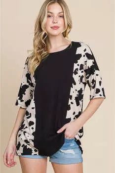 Футболка Rodeo Love Ribbed Animal Contrast FASHNZFAB, черный