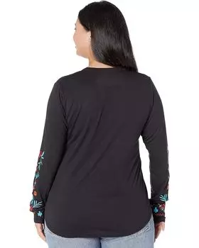 Футболка Roper Jersey Knit Long Sleeve Embroidered Split V Tee, черный