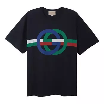 Футболка round gg print cotton t-shirt 'black' Gucci, черный