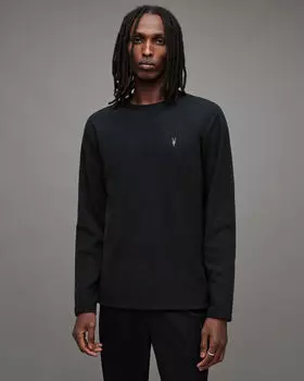 Футболка Rowe Ramskull с длинными рукавами и круглым вырезом AllSaints, черный как смоль