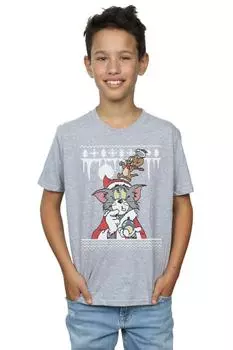 Футболка «Рождественская ярмарка с островом» Tom & Jerry, серый