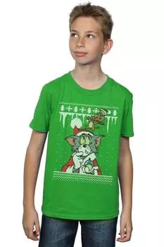 Футболка «Рождественская ярмарка с островом» Tom & Jerry, зеленый