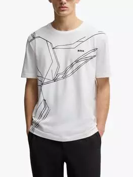 Футболка с абстрактным рисунком обычного кроя из хлопчатобумажной смеси HUGO BOSS, белый/черный