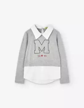 Футболка с эффектом 2-в-1 для девочки с рисунком спереди Losan, серый