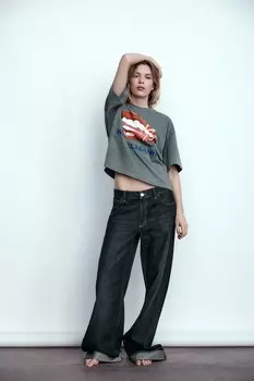 Футболка с эффектом потертости tom wesselmann ZARA, антрацитово-серый