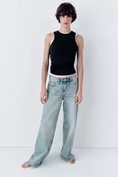 Футболка с эффектом в ребрутку ZARA, черный
