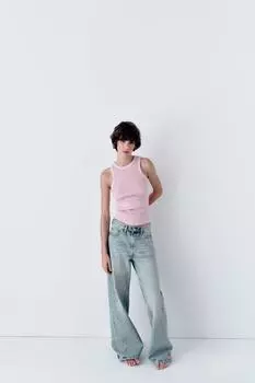 Футболка с эффектом в ребрутку ZARA, мел розовый