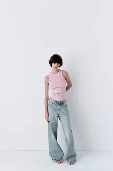 Футболка с эффектом в ребрутку ZARA, мел розовый