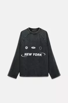 Футболка с эффектом выцветания и лозунгом ZARA, средне-серый