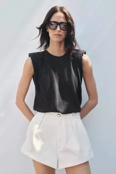 Футболка с эффектом выцветания и подплечниками ZARA, цвет Charcoal grey