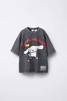 Футболка с эффектом выцветания и принтом cinnamoroll sanrio ZARA, антрацитовый серый