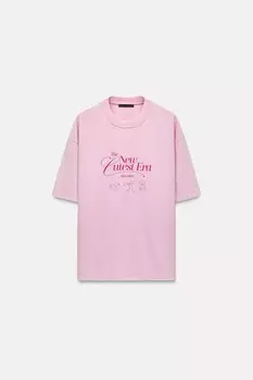 Футболка с эффектом выцветания и принтом ZARA, розовый