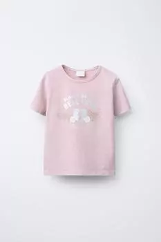 Футболка с эффектом выцветания и принтом ZARA, розовый