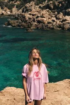 Футболка с эффектом выцветания и принтом ZARA, розовый