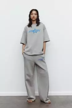 Футболка с эффектом выцветания и слоганом ZARA, серый