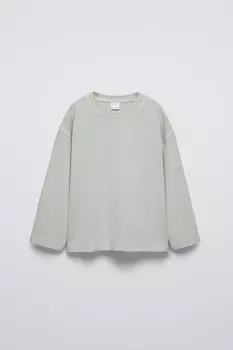 Футболка с эффектом выцветания ZARA, цвет морской волны