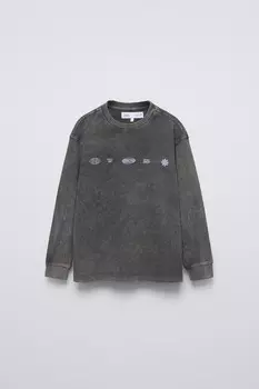 Футболка с эффектом выцветания ZARA, выцветший черный