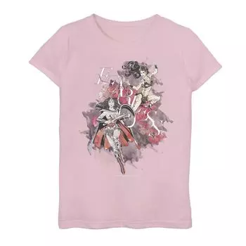 Футболка с акварельным рисунком и цветочным принтом для девочек 7–16 лет DC Comics Wonder Woman Cheetah Fearless DC Comics