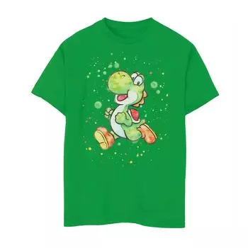 Футболка с акварельными брызгами и портретом для мальчиков 8–20 лет Super Mario Yoshi Licensed Character