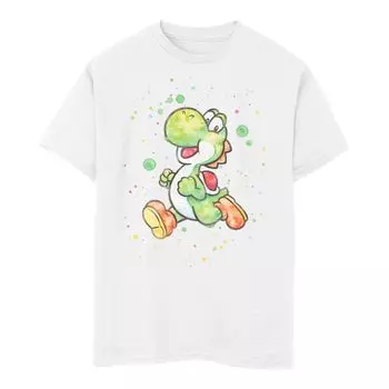 Футболка с акварельными брызгами и портретом для мальчиков 8–20 лет Super Mario Yoshi Licensed Character, белый