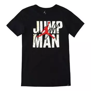 Футболка с алфавитным узором свободные с круглым вырезом и коротким рукавом Air Jordan, черный