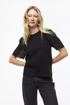 Футболка с английской вышивкой H&M, черный