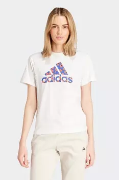 Футболка с анималистичным принтом, 100% хлопок Adidas, белый