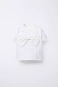 Футболка с аппликацией из поплина с бантом ZARA, белый
