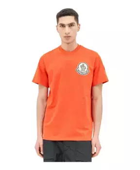 Футболка с аппликацией логотипа из хлопкового трикотажа Moncler, оранжевый