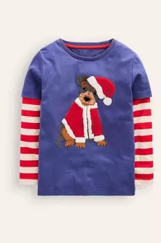 Футболка с аппликацией на рукаве Boden, синий