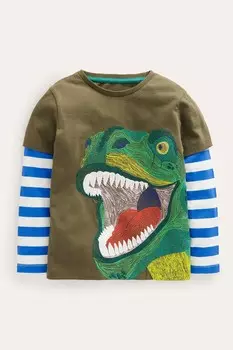 Футболка с аппликацией на рукаве Boden, зеленый