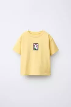 Футболка с аппликацией в виде бирки ZARA, желтый